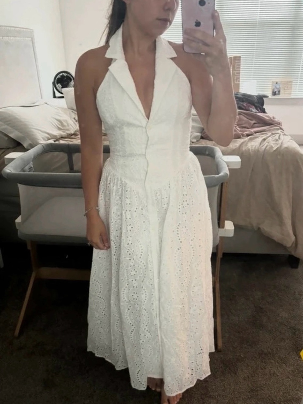 Club L London White Eyelet Halter Midi Dress - Size XS/US 2